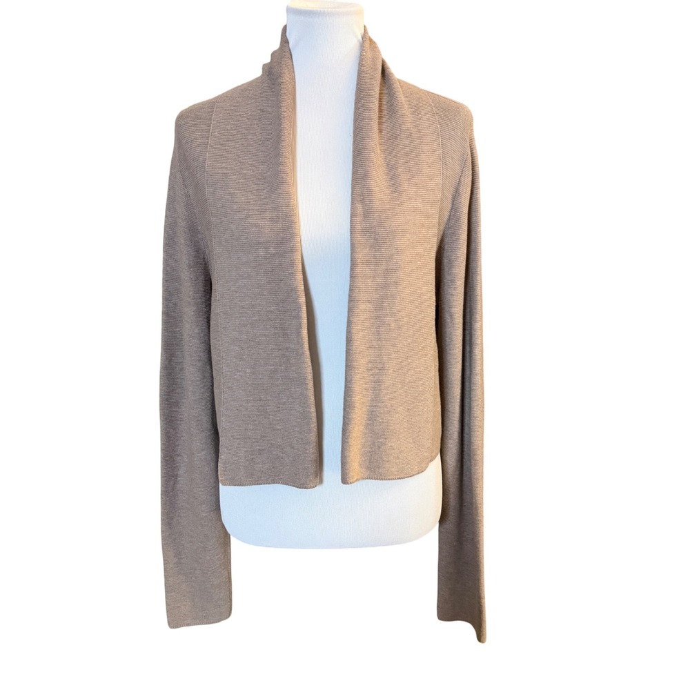 Peruvian Connection Cardigan Women Large Taupe Pima Cotton Shawl Open Cropped